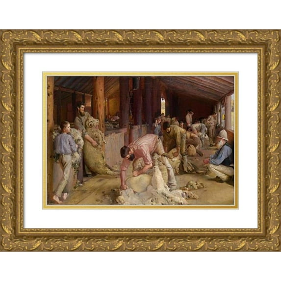 Tom Roberts 14x11 Gold Ornate Wood Frame and Double Matted Museum Art Print Titled - Shearing the Rams
