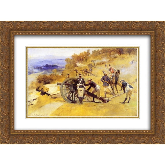 Tom Roberts 2x Matted 24x18 Gold Ornate Framed Art Print 'A Battery Field Artillery, New South Wales '