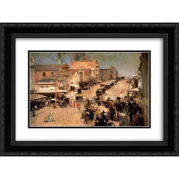 Tom Roberts 2x Matted 24x20 Black Ornate Framed Art Print 'Allegro con brio, Bourke St. West '