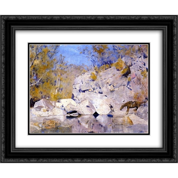 Tom Roberts 2x Matted 24x20 Black Ornate Framed Art Print 'In a Corner on the Macintyre '
