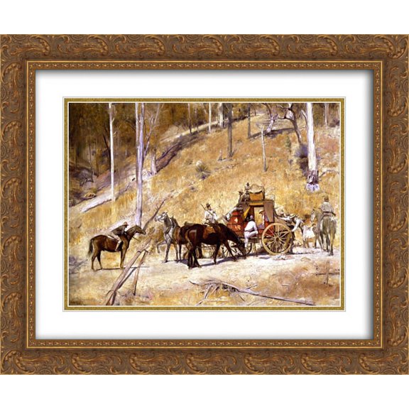 Tom Roberts 2x Matted 24x20 Gold Ornate Framed Art Print 'Bailed Up '