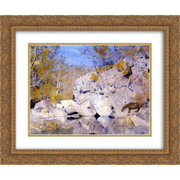 Tom Roberts 2x Matted 24x20 Gold Ornate Framed Art Print 'In a Corner on the Macintyre '
