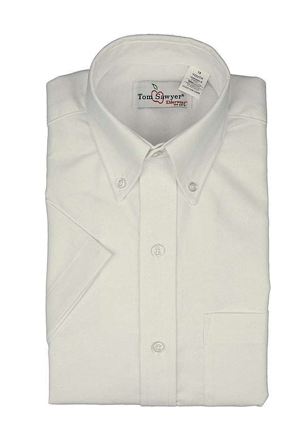 Boys' Short Sleeve Buttondown Oxford Dress Shirt Regular & Husky Sizes 4 Regular, White