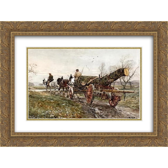 Tom Scott 2x Matted 24x20 Gold Ornate Framed Art Print 'Hauling timber'