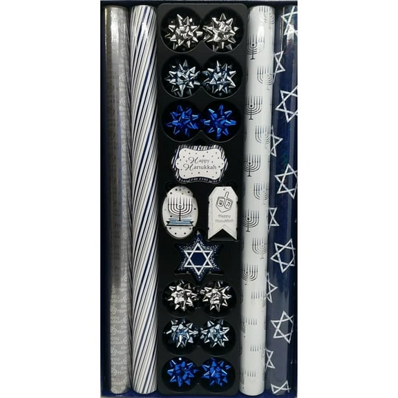 Tom Smith Hanukkah Wrap with 12 Coordinating Tags & Bows