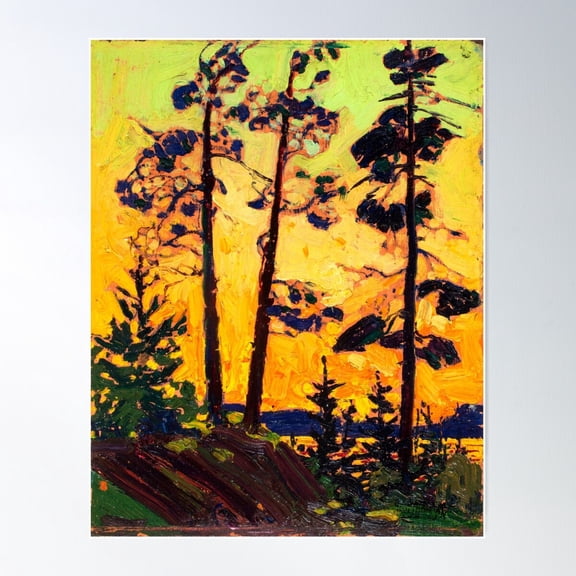 Tom Thomson - Pine Trees At Sunset - 1915 Poster Wall Art, Modern Wall Decor For Living Room Bedroom, 12x18 UNFRAMED