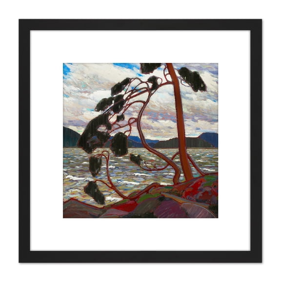 Tom Thomson The West Wind Painting 8X8 Inch Square Wooden Framed Wall Art Print Picture with Mount