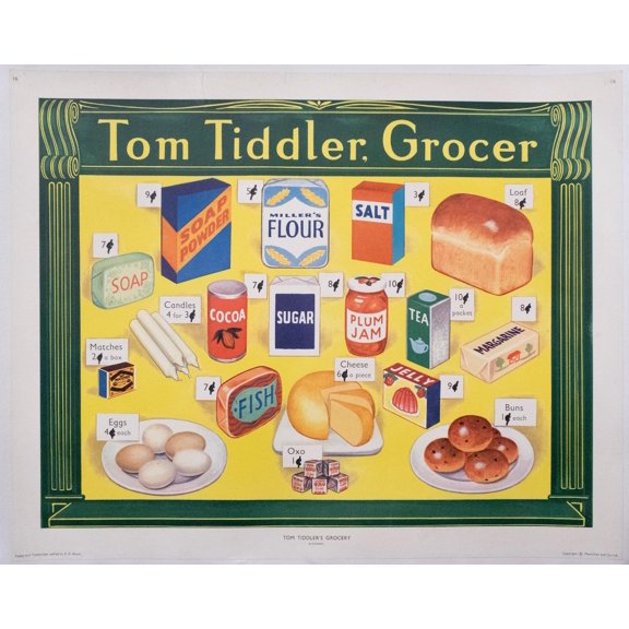 Tom Tiddler Grocer Educational Poster, Vintage Kitchen Wall Art, Unframed Paper Poster 8x10in
