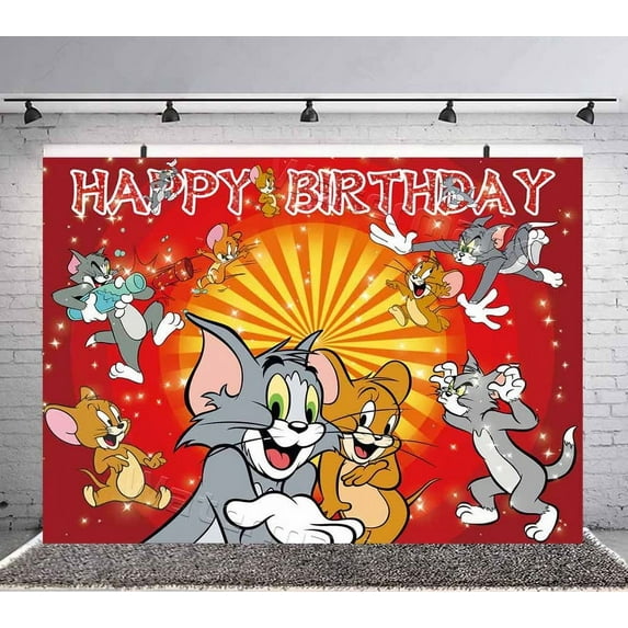 Tom and Jerry Backdrop Banner Party Supplies Poster Movie Theme Background for Photography Kids Birthday Decorations