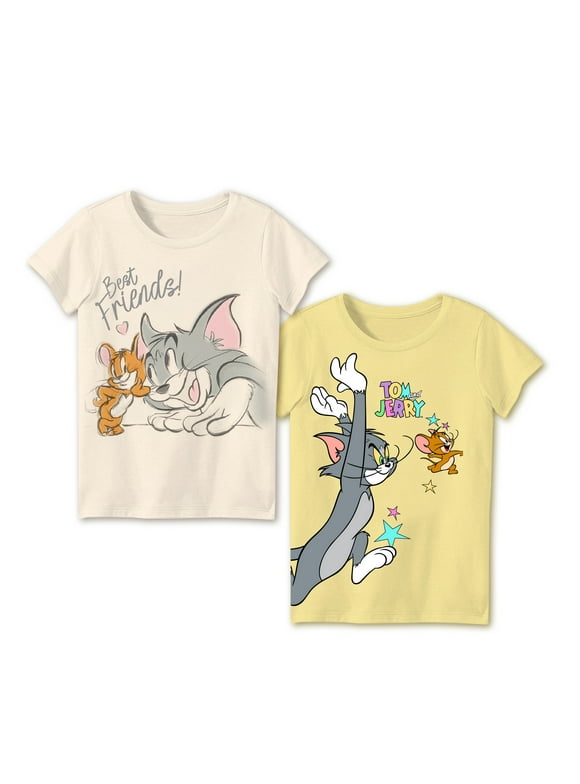 Tom and Jerry Best Friends Girls T-shirt 2 Pack Bundle Set (Size 4-6)