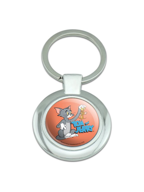 Tom and Jerry Best Friends Keychain Classy Round Chrome Plated Metal
