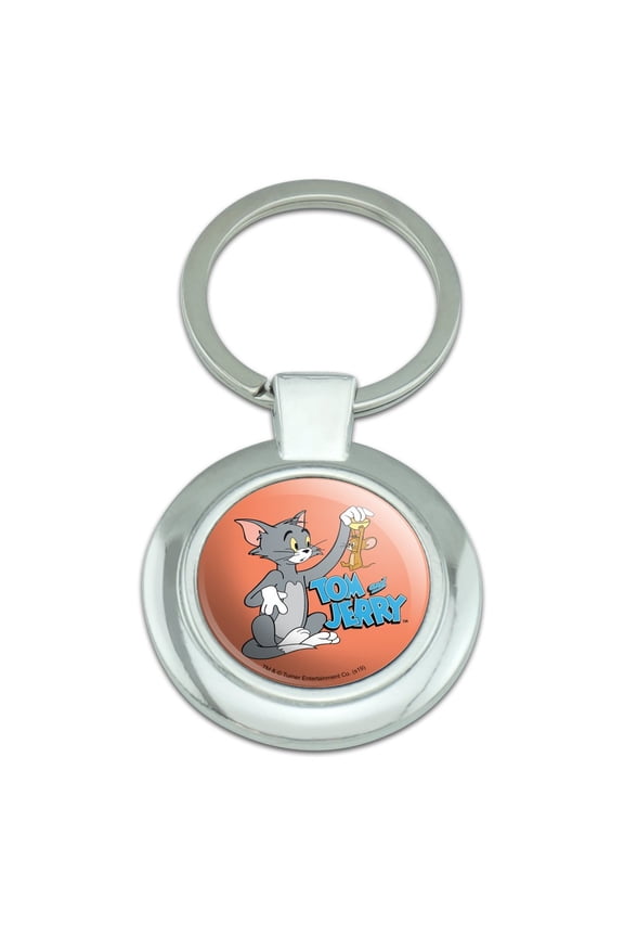 Tom and Jerry Best Friends Keychain Classy Round Chrome Plated Metal