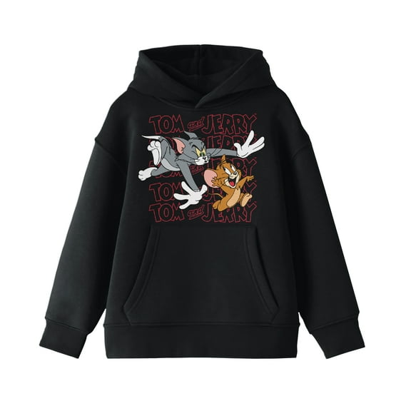 Tom and Jerry Chase Scene Boy's Black Sweatshirt-Large