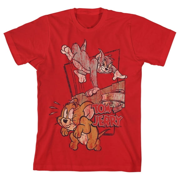 Tom and Jerry Classic Characters Youth Red Graphic Tee-Large