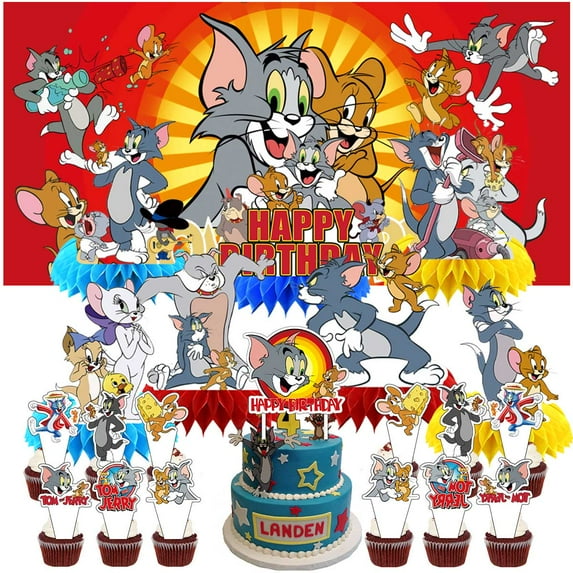 Tom and Jerry Party Supplies Honeycomb Centerpieces Table Toppers Backdrop Decorations for Birthday