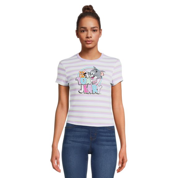 Tom and Jerry Juniors Striped Rib Graphic T-Shirt