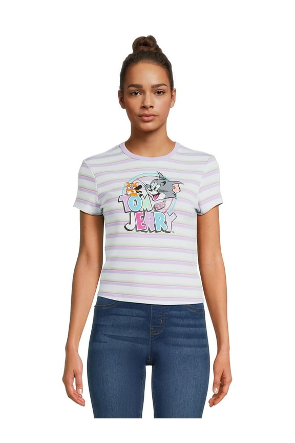 Tom and Jerry Juniors Striped Rib Graphic T-Shirt