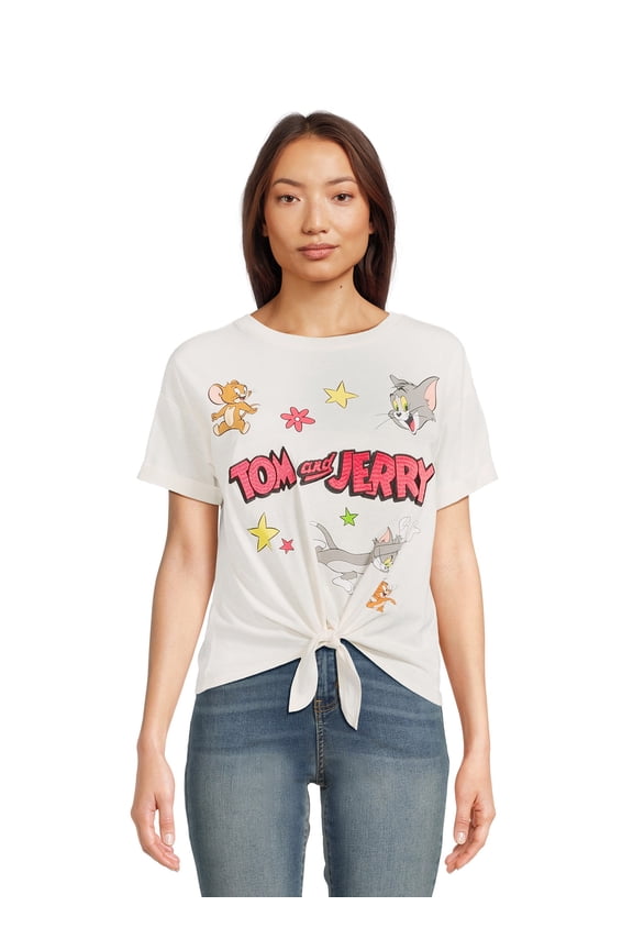 Tom and Jerry Juniors' Tie Front Graphic Tee, Sizes XS-3XL