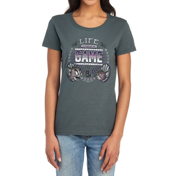 Tom and Jerry Life is A Game Women's T Shirt, Charcoal, Medium