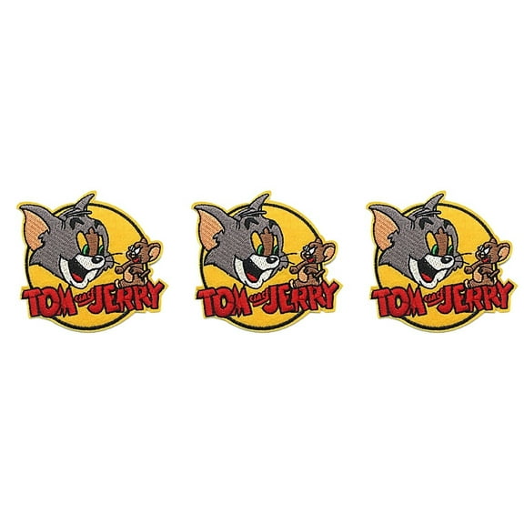 Tom and Jerry Logo 3 Inches Wide Embroidered Iron On Patch Set of 3