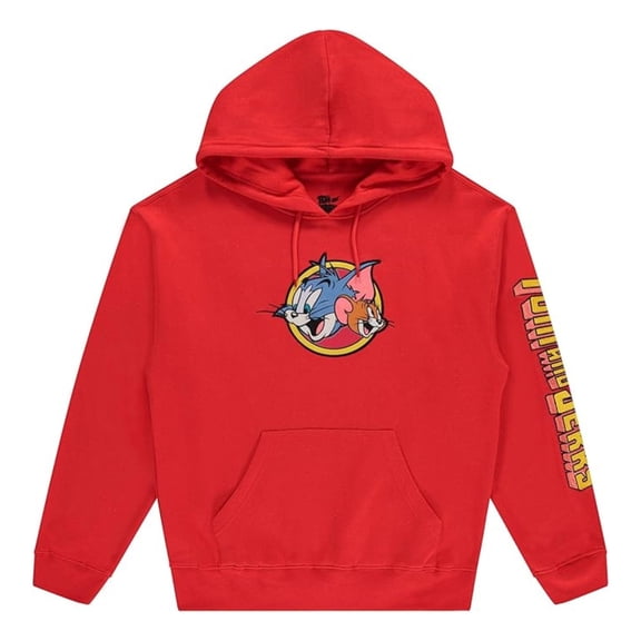 Tom and Jerry Men's Hoodie, Graphic Print Classic Cartoon Pullover Sweatshirt Red, M
