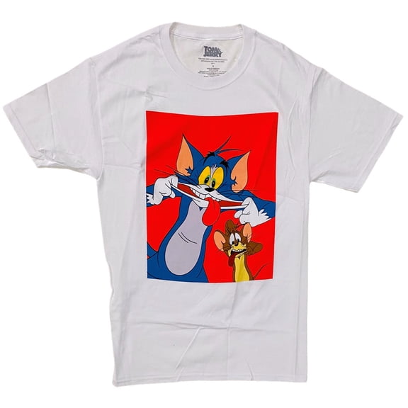 Tom and Jerry Men's Officially Licensed Cartoon Characters Tee T-Shirt (Medium, White)