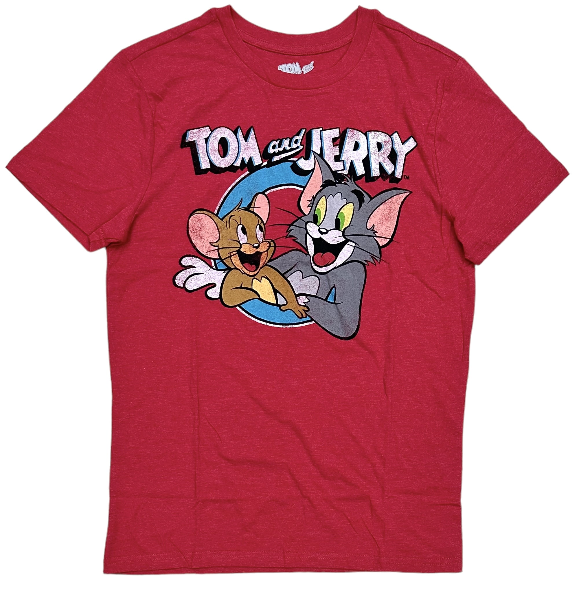 Tom and Jerry Men's Officially Licensed Distressed Graphic Print Tee T-Shirt  (XXX-Large, Red Heather)