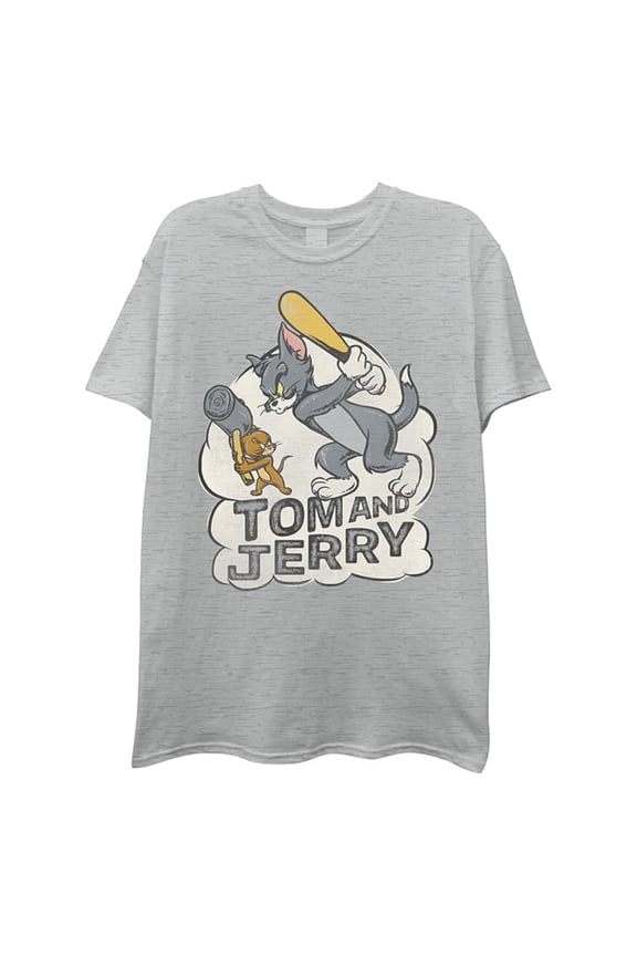 Tom and Jerry Men's Shirt, Classic Cartoon Printed Hanna-Barbera Tom and Jerry T-shirt Heather - M
