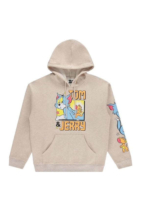 Tom and Jerry Men's Hoodie, Graphic Print Cartoon Tom and Jerry Sweatshirt Oatmeal - M