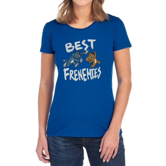 Tom and Jerry Movie Best Frenemies Women's T Shirt,Royal, X-Large
