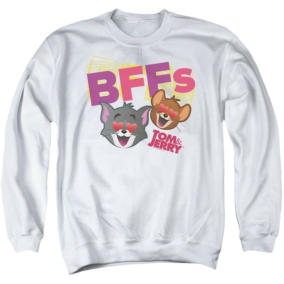 Tom and Jerry Movie Bffs Unisex Adult Crewneck Sweatshirt,White, Large