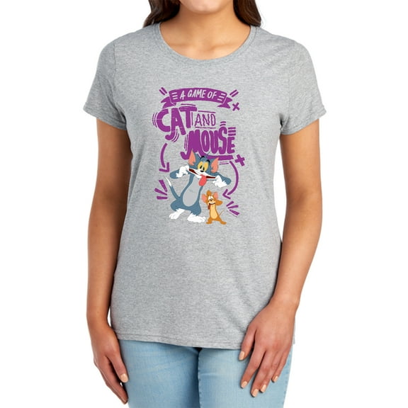 Tom and Jerry Movie Cat and Mouse Women's T Shirt,Athletic Heather, Medium