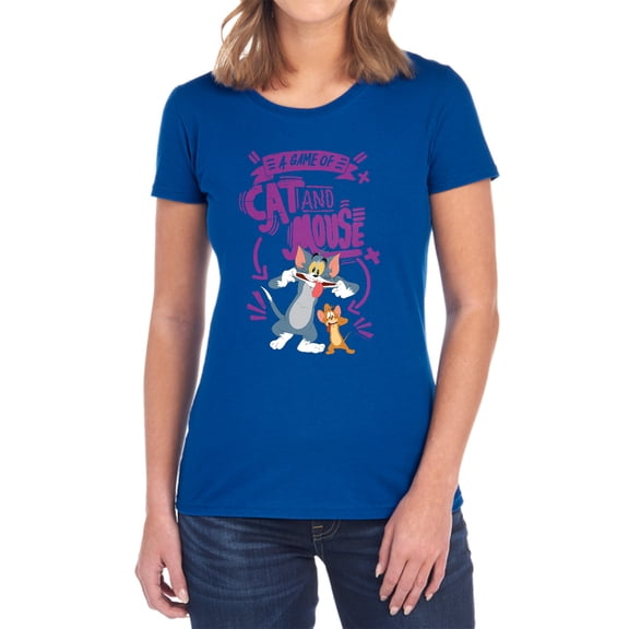 Tom and Jerry Movie Cat and Mouse Women's T Shirt,Royal, Large