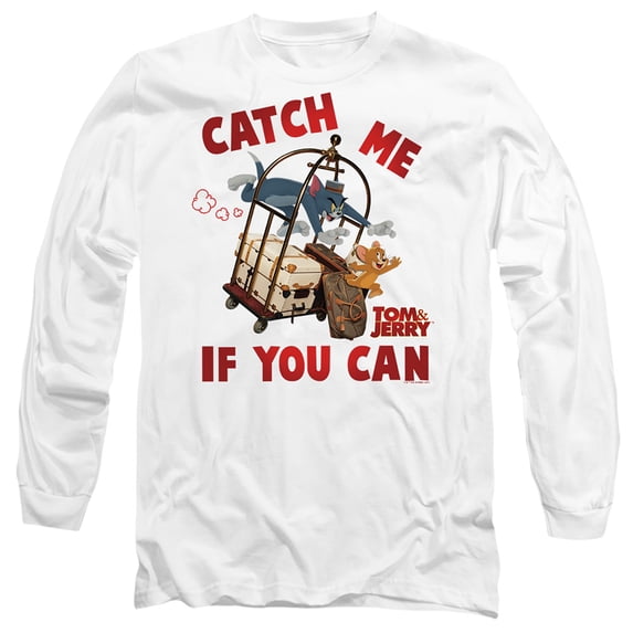 Tom and Jerry Movie Catch Me If You Can Unisex Adult Long-Sleeve T Shirt,White, Small