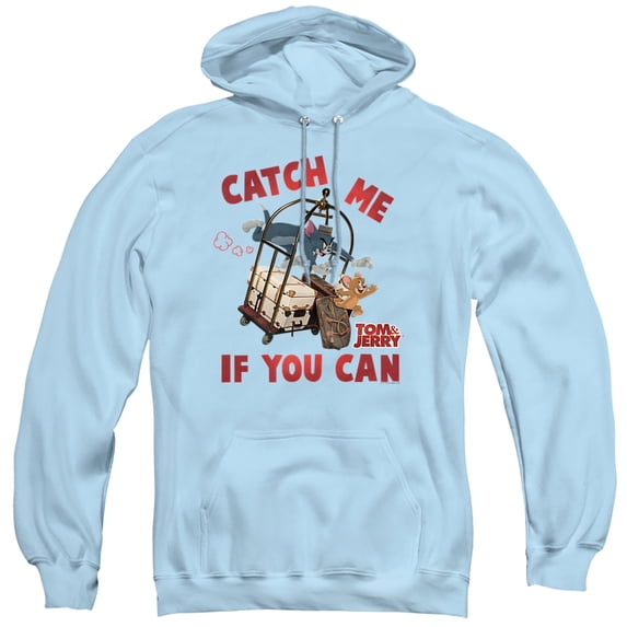 Tom and Jerry Movie Catch Me If You Can Unisex Adult Pull-Over Hoodie,Light Blue, Medium