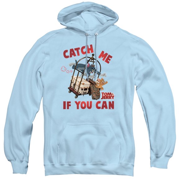 Tom and Jerry Movie Catch Me If You Can Unisex Adult Pull-Over Hoodie,Light Blue, Small