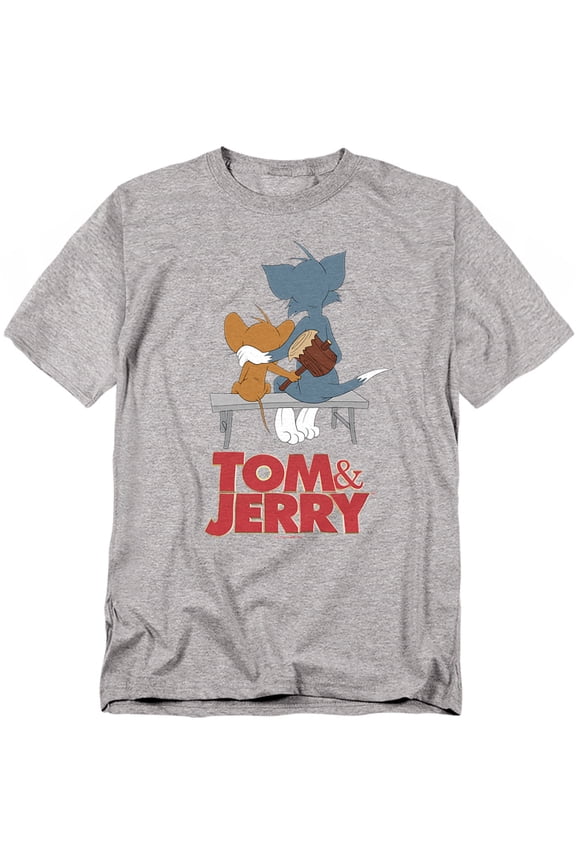 Tom and Jerry Movie Park Bench Unisex Adult T-Shirt, Athletic Heather, Medium