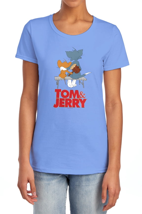 Tom and Jerry Movie Park Bench Women's T Shirt,Carolina Blue, Small