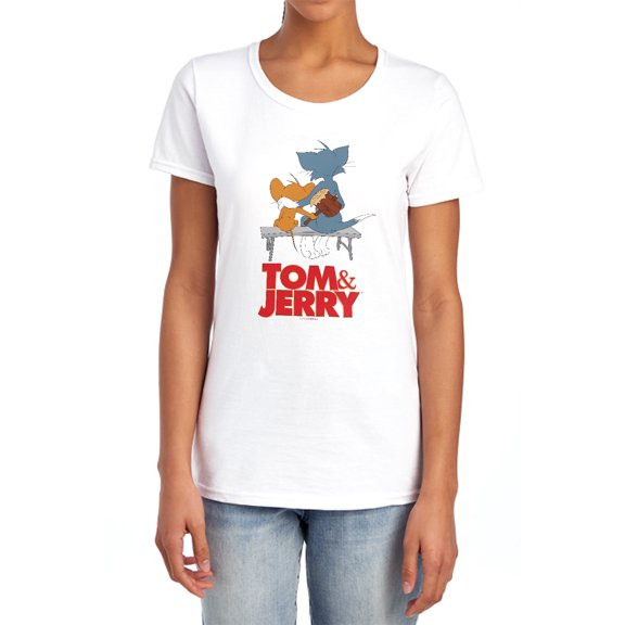 Tom and Jerry Movie Park Bench Women's T Shirt,White, Large