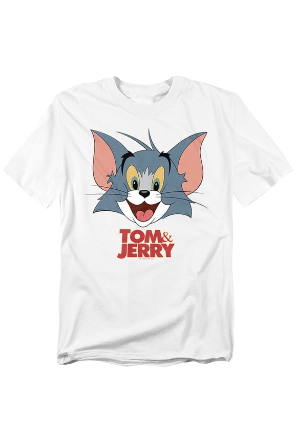 Tom and Jerry Movie Tom Head Unisex Adult T-Shirt, White, X-Large