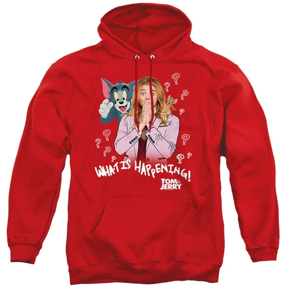 Tom and Jerry Movie What Is Happening Unisex Adult Pull-Over Hoodie,Red, Medium