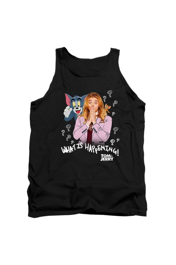 Tom and Jerry Movie What is Happening Unisex Adult Tank Top,Black, Small