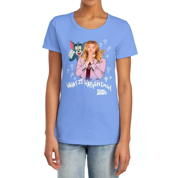 Tom and Jerry Movie What is Happening Women's T Shirt,Carolina Blue, Medium