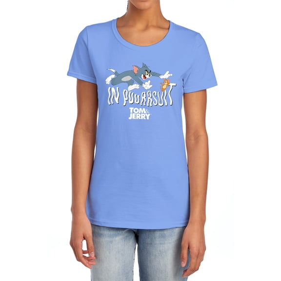 Tom and Jerry Movie in Pursuit Women's T Shirt,Carolina Blue, Medium