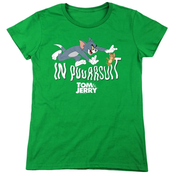 Tom and Jerry Movie in Pursuit Women's T Shirt,Kelly Green, 2X-Large