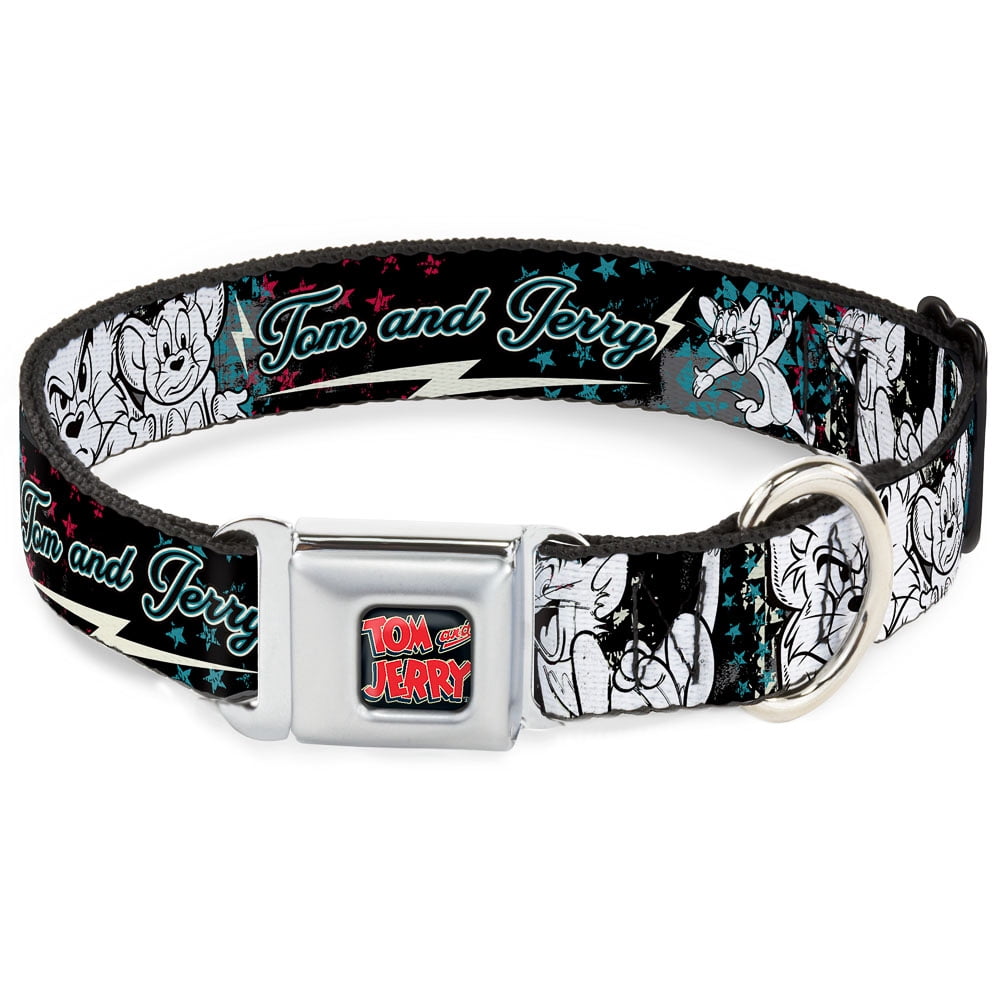 Buckle-Down Seatbelt Dog Collar – Funky Love Me Sketch Stars Design, Adjustable 15-26 Inch Large Breed Collar