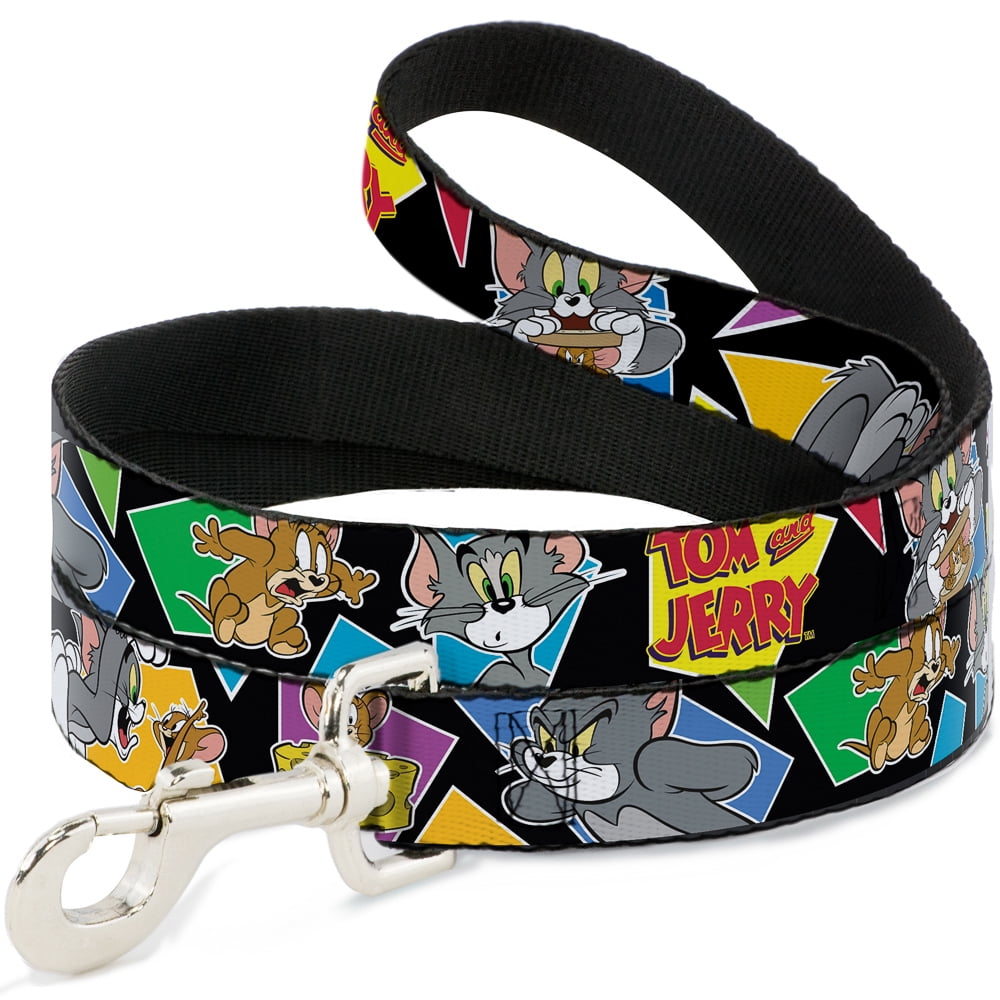Tom and Jerry Pet Leash, Dog Leash, Tom Jerry Poses Black Multi Color, 4 Feet Long 1.0 Inch Wide