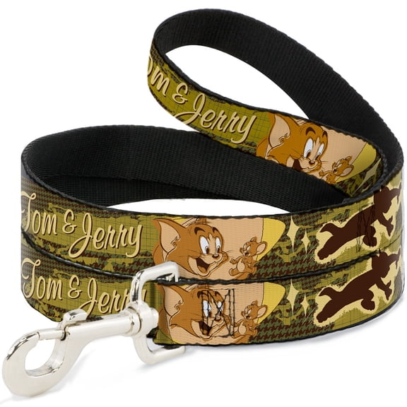 Tom and Jerry Pet Leash, Dog Leash, Tom Jerry Tom Chasing Jerry Houndstooth Browns, 4 Feet Long 1.0 Inch Wide