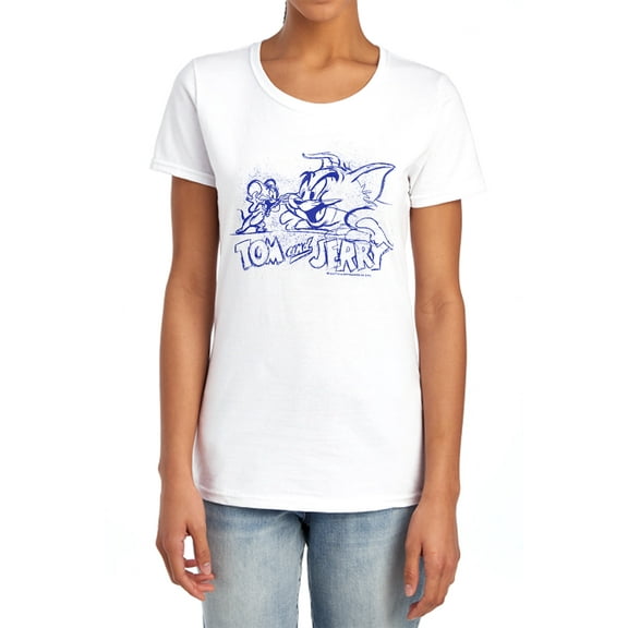 Tom and Jerry Sketchy Women's T Shirt, White, 2X-Large