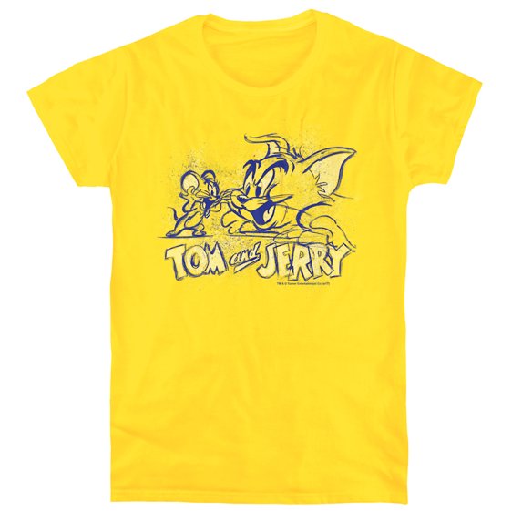 Tom and Jerry Sketchy Women's T Shirt, Yellow, Small